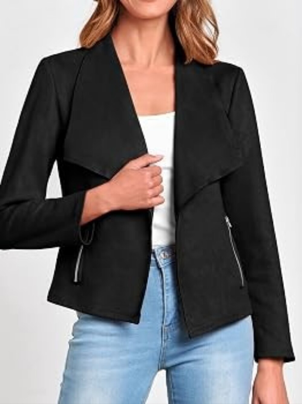 Women's Black Faux-Suede Draped Jacket